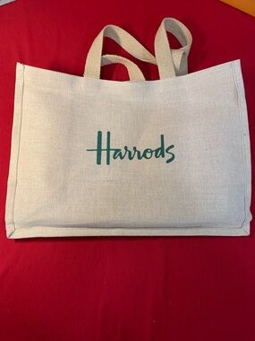 Harrods Natural Canvas Tote with Green Logo